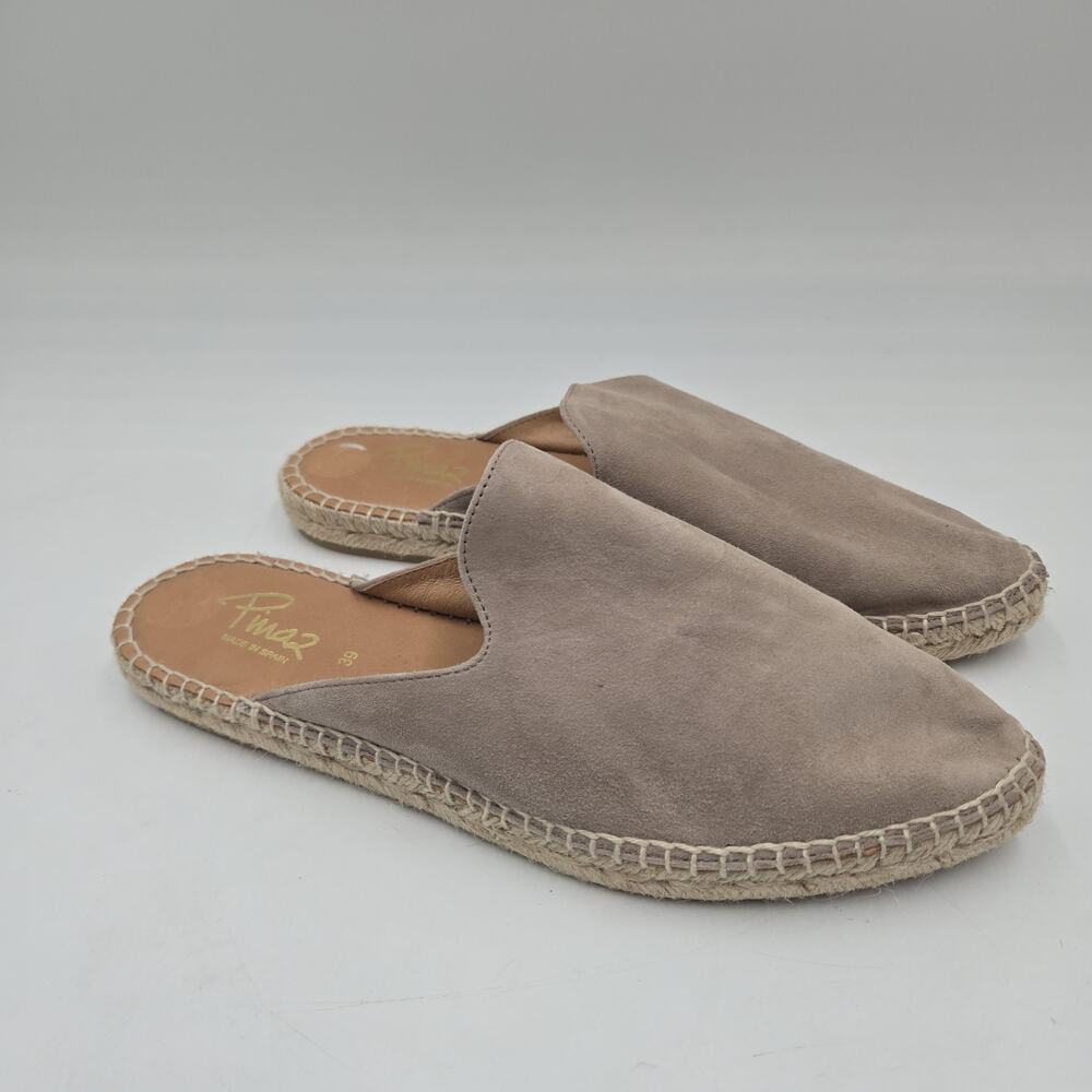 Pinaz Women's Mule Size 39 8.5 Boho Espadrille Slip On Shoe Flat Tan Suede